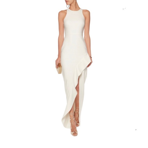 cinq a sept Dresses & Skirts - ❄️ Ivory Piper Asymmetrical Ruffle Leg Slit Gown